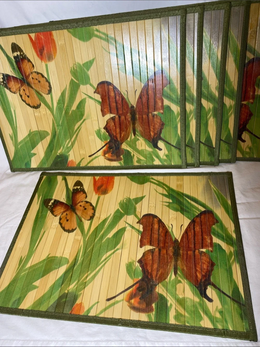 Pier 1 Butterfly & Flower Bamboo Placemat Set of 6 - Discontinued - NWT